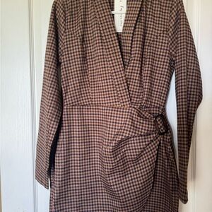 Brown and Black Houndstooth Wrap Dress
